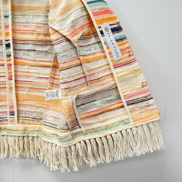 Trina Turk Women’s Size 6 Small Nani Stripe Woven Jacket Blazer Fringe Hem Neon - Picture 9 of 13